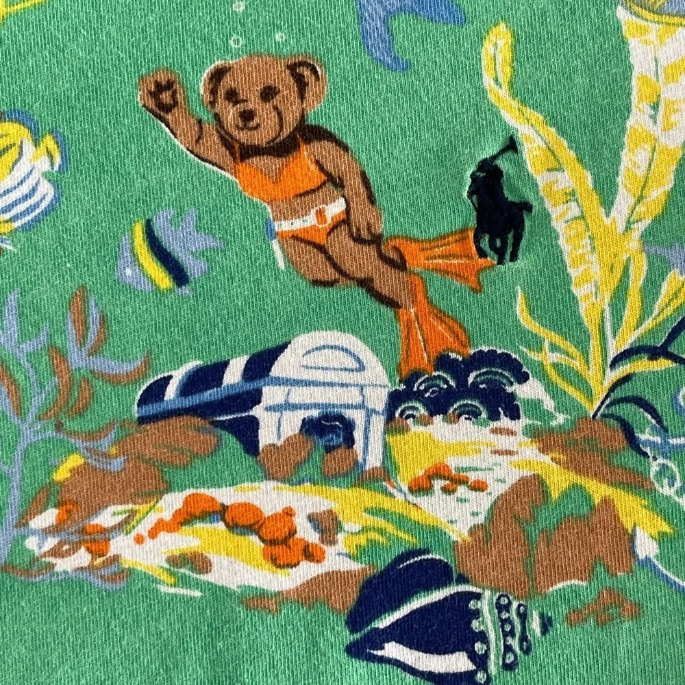 Polo Ralph Lauren Unisex Green Underwater  Bear Print Short Sleeved T-Shirt M
